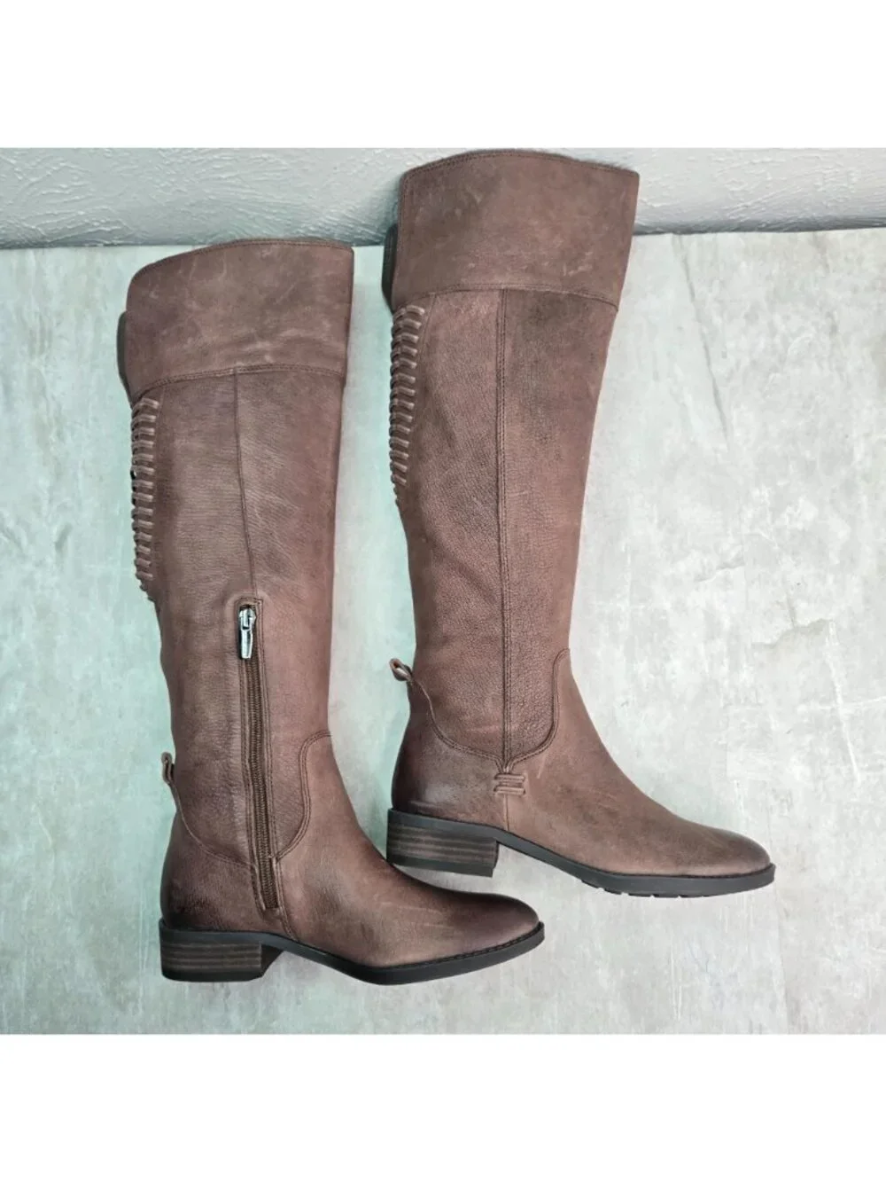 Vince Camuto Equestrian Boots‎ Sz 5 Brown Leather Knee High Tall Western Riding